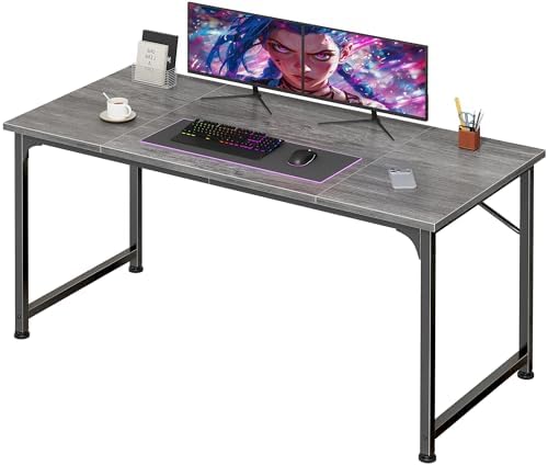PRAISUN 47 Inch Computer Desk, Office Desk, Spacious Desktop, Grey