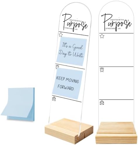 Sticky Note Holder, Monitor Memo Board, Message Board, Acrylic Desk Organizer Wooden Base with 100Pcs Notes for Worker Men Women, Home Desktop and Office Desk, Created with A Purpose Ephesians 2:10