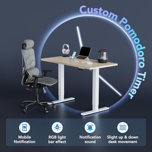 HUANUO AI-Powered Electric Standing Desk with Smart APP, Work with Alexa & Google, Adjustable Height, 6 Memory Settings, Sedentary Reminder, Ergonomic Sit-Stand Desk, 32-inch, Light Walnut