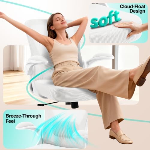 AreShark Office Chair - Ergonomic Breathable Mesh Desk Chair with Adjustable Lumbar Support and Flip-up Armrests - Executive High Back Rolling Swivel Comfortable Computer Gaming Chair for Home Office