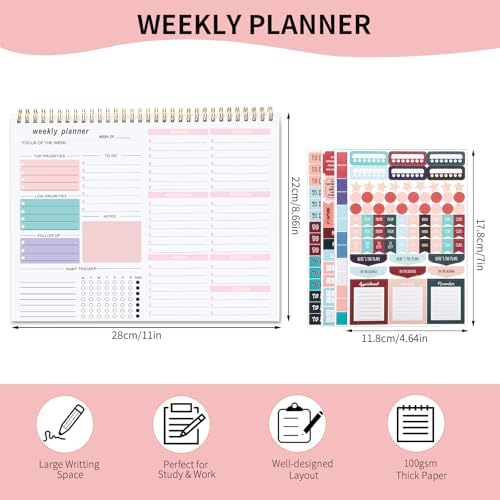 Thboxes Weekly Desk Planner, 8.5x11 In To Do List Notepad, 52 Sheets, Pink