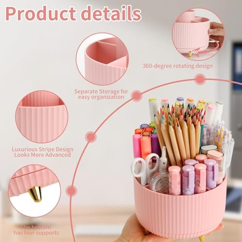 Camelmother 360°Rotating Pen&Pencil Holder For Desk With 5Slots Cute Office