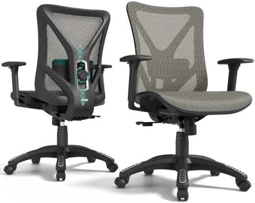 Ergonomic Office Chair, Mesh Computer Desk Chairs with BIFMA X5.1 Certified, Adjustable Lumbar Support, 3D Arm, Tilt Back, Wide Seat, Comfy Swivel Work Task Chair for Company and Home (Apricot Mist)