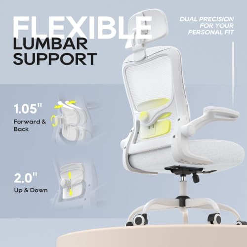 Ergonomic Office Chair - High Back Desk Chair with Adjustable Lumbar Support, Breathable Mesh Back, 330LBS Capacity, Easy Assembly (White/White)