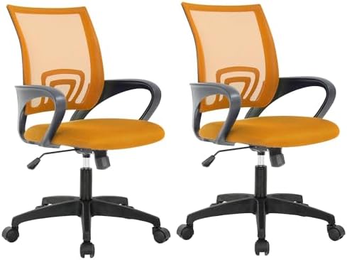 BestOffice | Ergonomic Office Chair | Mid-Back Swivel Desk Chair | Breathable Backrest & Lumbar Support | Adjustable Height | Sponge Seat | Rolling Wheels | Orange | for Adults & Women | Pack of 2