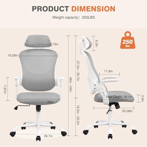 Sweetcrispy Computer Desk Chair, Mesh Office Chair with Lumbar Support