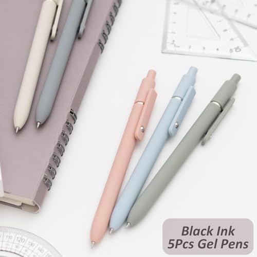 ACEES Gel Pens, 5 Pcs Retractable Quick Dry Black Ink Pen, 0.5mm Fine Point