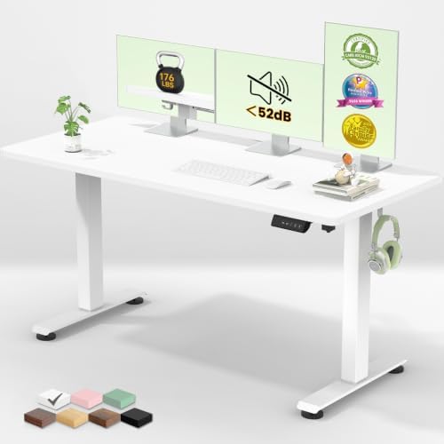 Veken 55 Inch Large Electric Standing Desk, Gaming Table, White