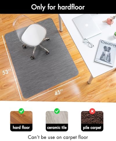 Baroyal Office Chair Mat for Hardwood Floor Under Desk Computer Rolling Chair Mat for Wood/Tile Floor Non-Slip Heavy Duty Desk Rug PVC Plastic Hard Floor Protector 45"x 53" (Gray)