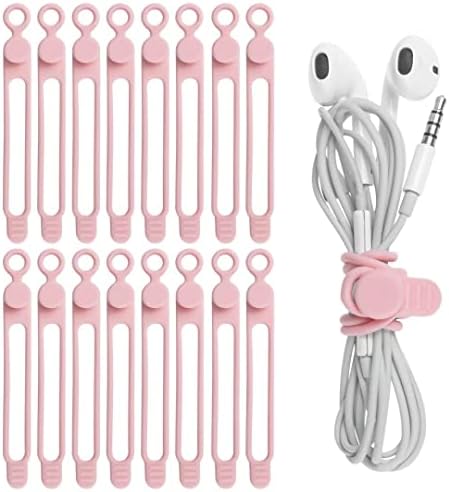 Silicone Cable Ties, Cord Organizer Cable Management(16Pcs-Pink)