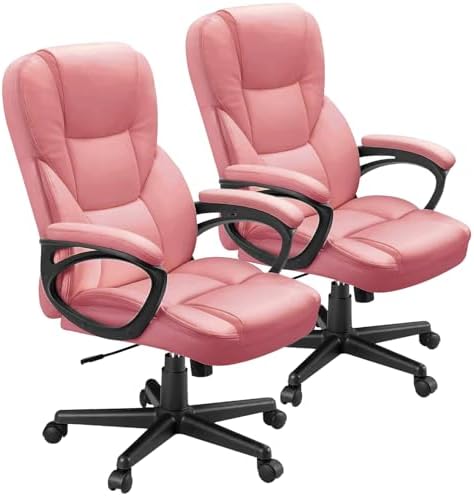 Furmax Office Executive Chair High Back Adjustable Managerial Home Desk Chair, Swivel Computer PU Leather Chair with Lumbar Support (2, Pink)