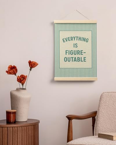 FGFK Everything Is Figureoutable Positive Affirmations Wall Art Poster Hanger Frame, Retro Cyan Inspirational Canvas Prints Framed Wall Decor for Office Classroom Home Bedroom, 12x16 Inch