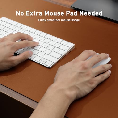 Aothia Faux Leather Desk Mat - Non-Slip PU Leather Desk Blotter, Waterproof Writing Surface, Large Desk Pad for Office & Home (Brown, 55" x 17")