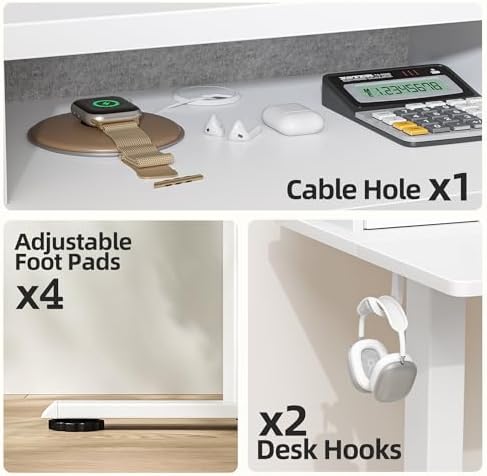 TIQLAB 40 * 24 inch Standing Desk with Two Drawers&Top Shelf, White