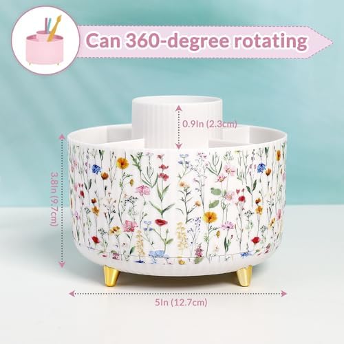 SKYDUE 360 Degree Rotating Desk Organizer, Dual-Purpose Pencil Pen Holder for Desktop, Desk Pen Organizer with 5 Slots, Office Supplies, Pencil Cup for Office, School, Home