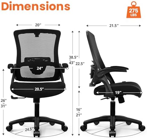 NEO CHAIR Office Desk Chair High Back Mesh Chair Adjustable Lumbar, Black