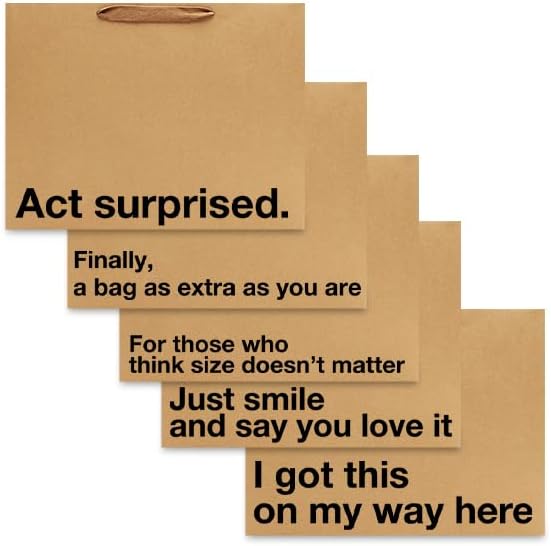 MilkToast Brands Funny Gift Bags Set of 5 – Large 16 x 6 x 12 inch Kraft Gift Bags with Snarky Sayings – Reusable, Eco-Friendly Gag Gift Wrapping for Birthdays, Holidays, Mother's Day, Father's Day