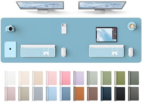 YSAGi Leather Desk Protector, Office Mat, Large Mouse Mat, Non-Slip PU Leather Blotter, Laptop Desk Mat, Waterproof Writing Pad for Office and Home(Sea Blue, 63" x 17.2")