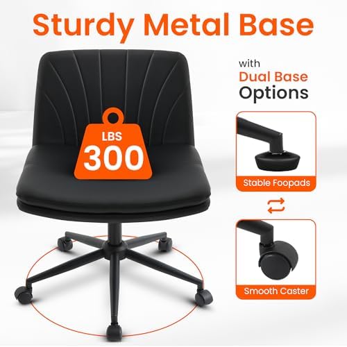 Orange Factory Criss Cross Chair, Wide Leather Vanity Desk Seat, Black Pu