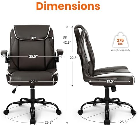 NEO CHAIR PU Leather Office Desk Chair with Adjustable Arms, Brown