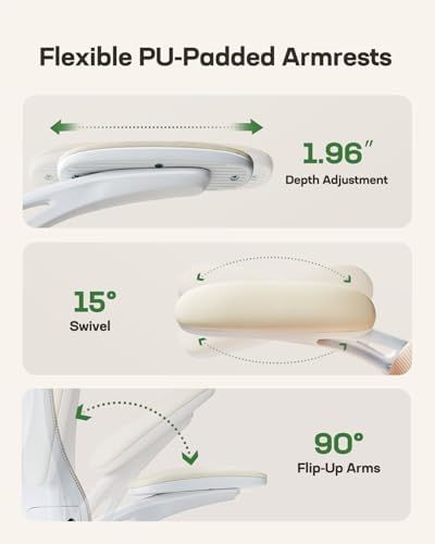 Marsail Ergonomic Office Chair: Office Computer Desk Chair with High Back Mesh and Adjustable Lumbar Support Rolling Work Swivel Task Chairs with Wheel 3D Armrests and Headrest (White)