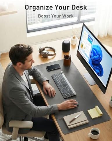 Aothia Faux Leather Desk Mat - Non-Slip PU Leather Desk Blotter, Waterproof Writing Surface, Large Desk Pad for Office & Home (Grey, 55" x 24")