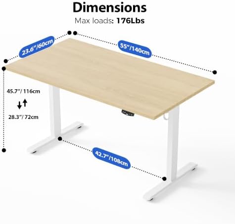 Agilestic 55 * 24 Inch Height Adjustable Electric Standing Desk, Maple