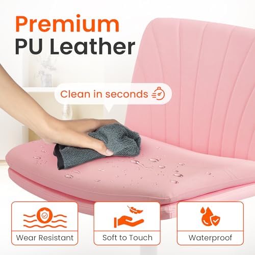 Orange Factory Criss Cross Chair, Wide Leather Vanity Desk Seat, Pink Pu