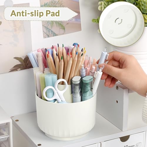 SKYDUE 360 Degree Rotating Desk Organizer, Small Dual-Purpose Pencil Pen Holder for Desk, Rotating Pencil Cup with 5 Slots, Office Supplies, Desk Decor for Office, School, Home