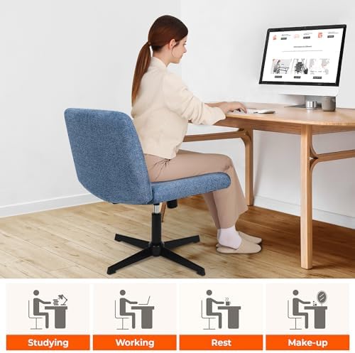 NEO CHAIR Criss Cross Chair with No Wheels, Cozy Wide Armless Seat, Blue