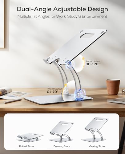 Nulaxy Ergonomic Adjustable Laptop Stand for Desk, Dual Foldable Computer Riser with Advanced Heat-Vent, Heavy-Duty Portable Notebook Holder for Posture Correction, Compatible with Mac 10-16" Laptops