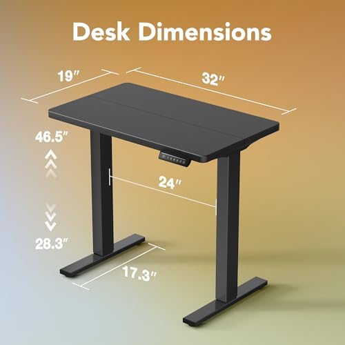 HUANUO 32x19 Inch Small Electric Standing Desk, Adjustable, Black