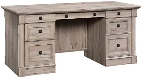 Sauder Palladia Office Desk with Drawers, Executive Desk with File Cabinet Storage, Cable Management, Keyboard Tray, in Split Oak Finish