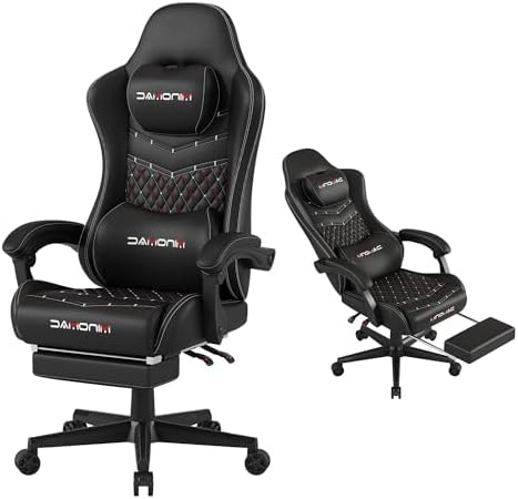 Gaming Chair,Big and Tall Gaming Chair 400lbs Office Chair with Footrest, 90-155° Recline & Removable Headrest Lumbar Support[Spring + 4D Sponge](Black)