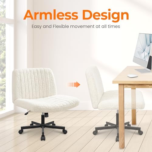 NEO CHAIR Criss Cross Chair with Wheels, Wide Comfy Desk Seat, Teddy White