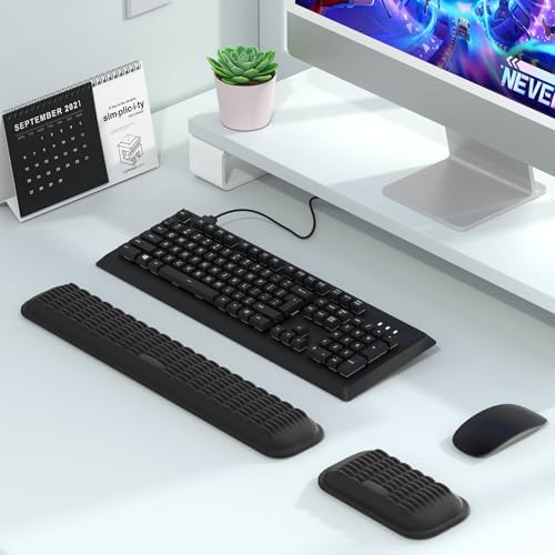MEKASS Ergonomic Wrist Rest for Keyboard and Mouse, Soft Memory Foam Keyboard Wrist Rest Set with Non-Slip Silicone Base, Easy Typing, Pain Relief, Comfort for Office, Work, Gaming (Pink)