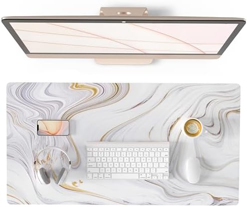 QiyI PU Leather Large Mouse Pad, Office Decor, 31.5" x 15.7", Gold Striped
