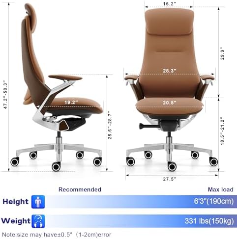 Genuine Leather Executive Office Chair，Top-Grain Cowhide, Ergonomic Design