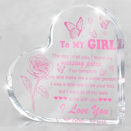 Love Heart Shaped Acrylic for Women, Pink Romantic "For My Girl" Decorative Gift, Anniversary Valentine's Day Gift, Couple Desk Decoration, Valentines Day Office Desk Accessories Decoration 4x4 Inch