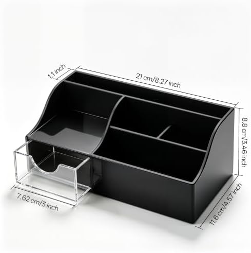HBlife Acrylic Desk Organizer with Drawer, Pen & Pencil Holder, Multifunctional Desktop Caddy for Office Supply and Organization (Black, 2 Pack)