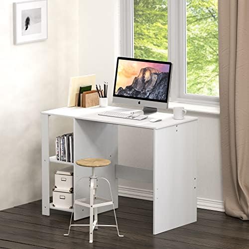 SHW 38-Inch Home Office Computer Desk with Shelves, White