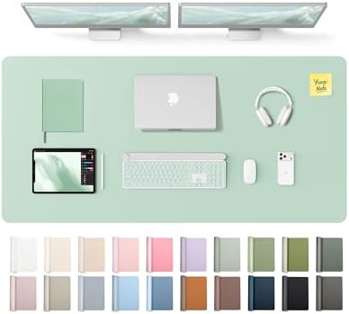 YSAGi Leather Desk Pad Protector, Office Desk Mat, Large Mouse Pad, Non-Slip PU Leather Desk Blotter, Laptop Desk Pad, Waterproof Desk Writing Pad for Office and Home (Pale Green,55" x 24")