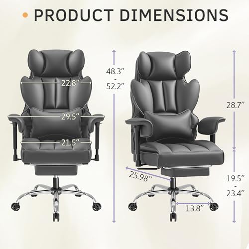 Furmax Big and Tall Office Chair, High Back Gaming Chair with Footrest for Heavy People, 400LBS Ergonomic Comfy Office Chair with Adjustable Armrests for Home Office (Grey)