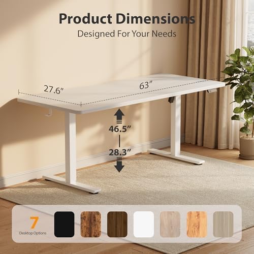 Cubiker Standing Desk, 63x28 Inches Sit Stand Home Office Desk, Electric Stand up Desk, Adjustable Desk with Splice Board, White Frame/White Top