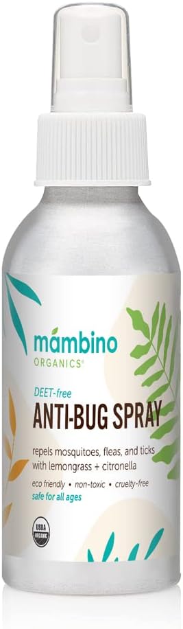 Mambino Organics Anti-Bug Spray, DEET-Free, Organic Mosquito Repellent with Essential Oils, Reef Safe, Face-Safe Protection for Babies, Kids, and Adults, Travel Bug Spray, 2.7oz