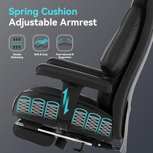EXCEBET Big and Tall Office Chair with Footrest, PU Leather High Back Executive Office Chair 400lbs, Ergonomic Computer Chairs Lumbar Support for Heavy People (All Black)