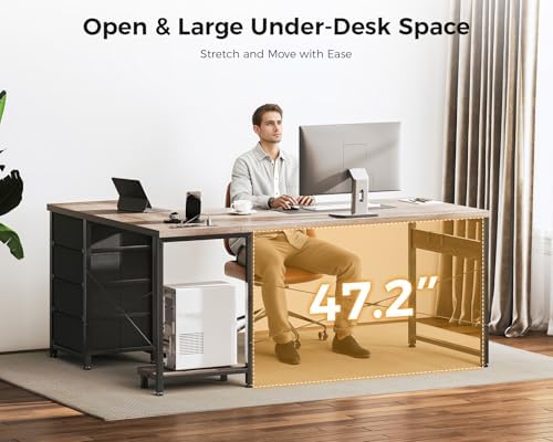 AODK 61" L Shaped Gaming Desk with 4 Drawers and Power Outlets, Grey