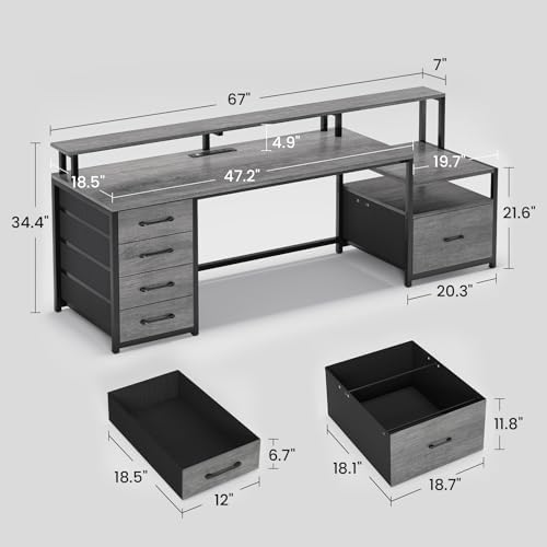 SEDETA 66'' Computer Desk with 5 Drawer, Power Outlet for Home Office