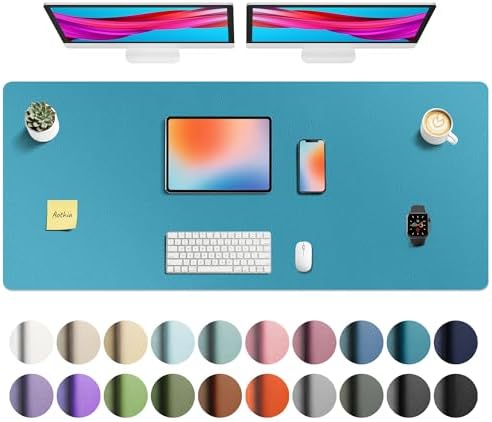 Aothia Faux Leather Desk Mat - Non-Slip PU Leather Desk Blotter, Waterproof Writing Surface, Large Desk Pad for Office & Home (Turquoise, 55" x 24")