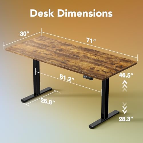 HUANUO 71x30 Inch Electric Standing Desk, Height Adjustable, Rustic Brown